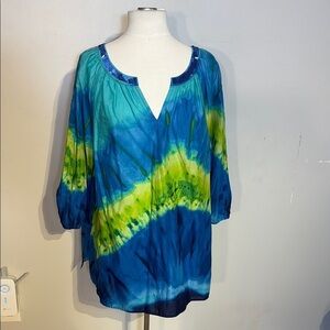 Lane Bryant Blue and Green Relaxed Tunic Top with sequin detail